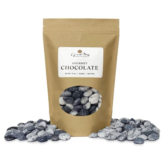 Chocolate Beach Pebbles Edible Candy by Great Bay Chocolates. Peanut and Tree Nut Free for Beach, Seaside and Nautical events.